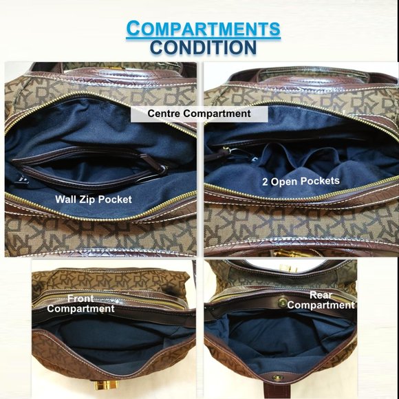 DKNY Brown Hobo Bag Monogram Jacquard Gold Buckle Turnlock Flap Shoulder… - Picture 9 of 13